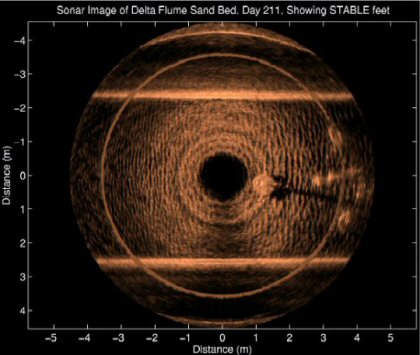 Sonar Image of Delta Flume Sand Bed, Day 211, Showing STABLE feet